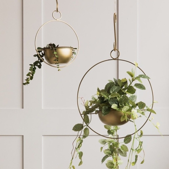 Vintage Other - Mid Century Brass Plant Hanger Metal Ring MCM Hoop Hanging Rod Planter